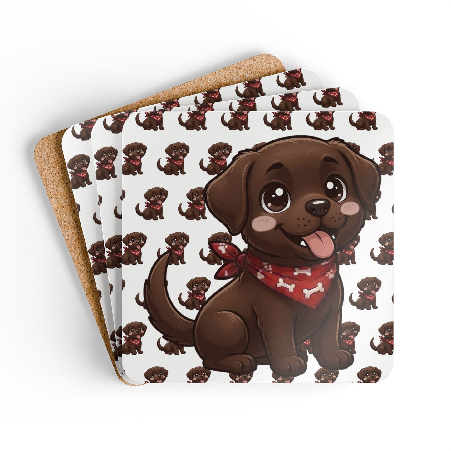 Chocolate Labrador Chibi Cork Coaster Set