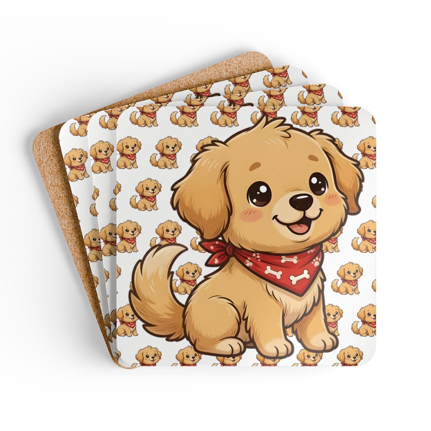 Golden Retriever Chibi Cork Coaster Set