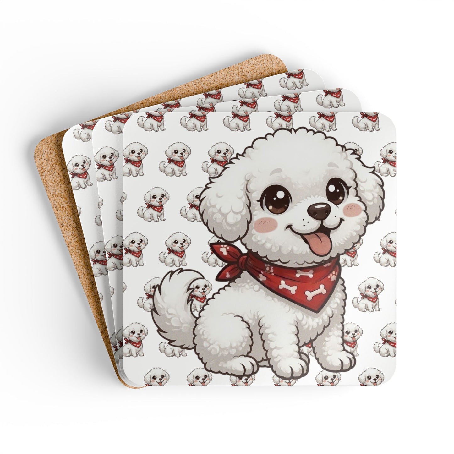 Bichon Frise Chibi Cork Coaster Set