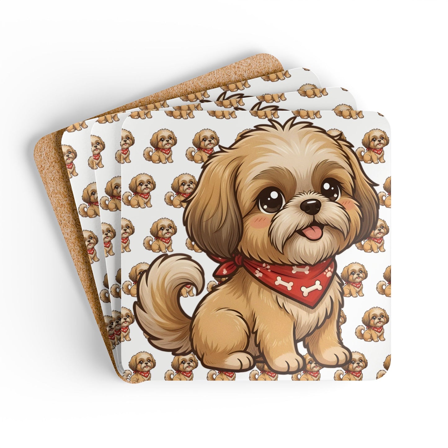 Shih Tzu Chibi Cork Coaster Set