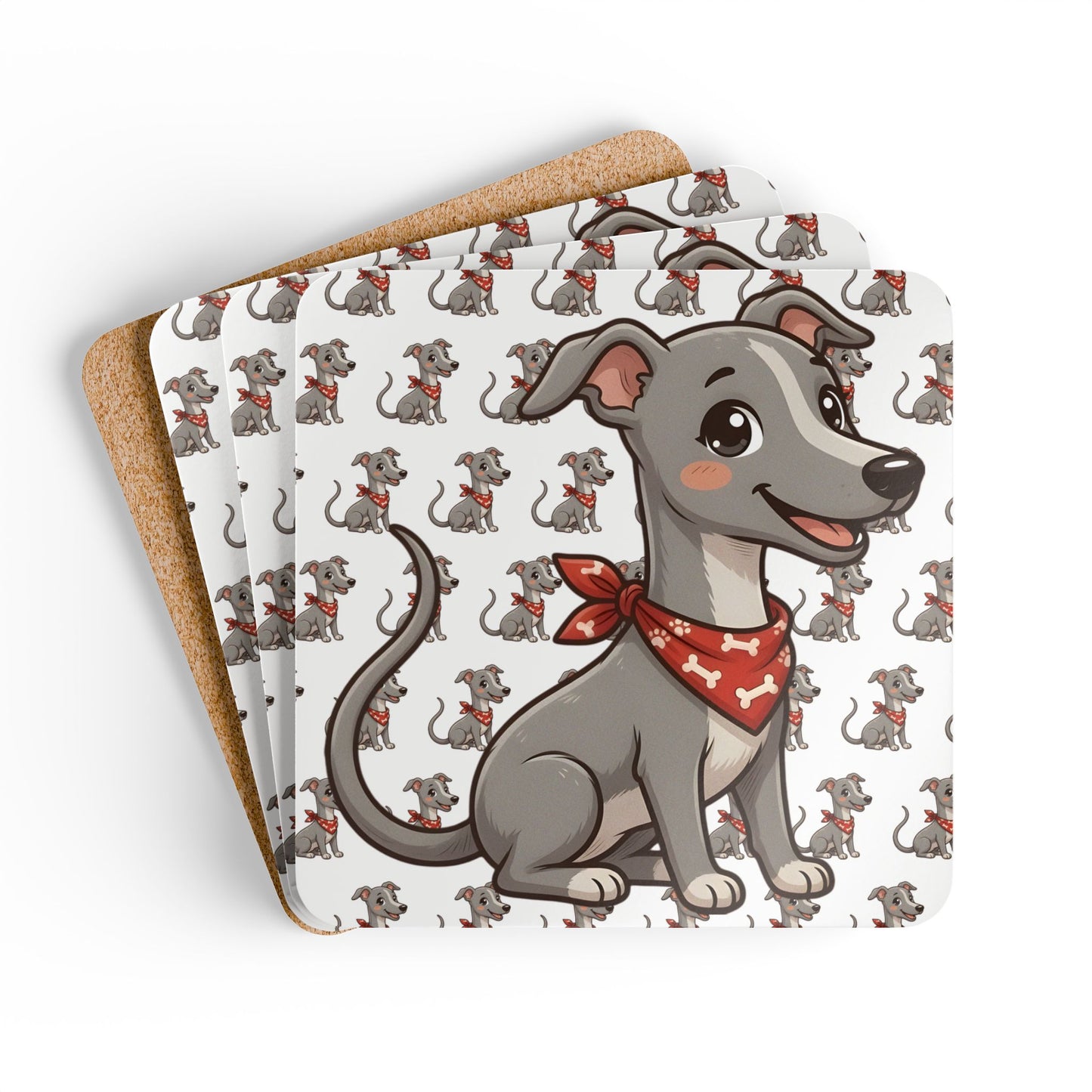 Greyhound Chibi Cork Coaster Set