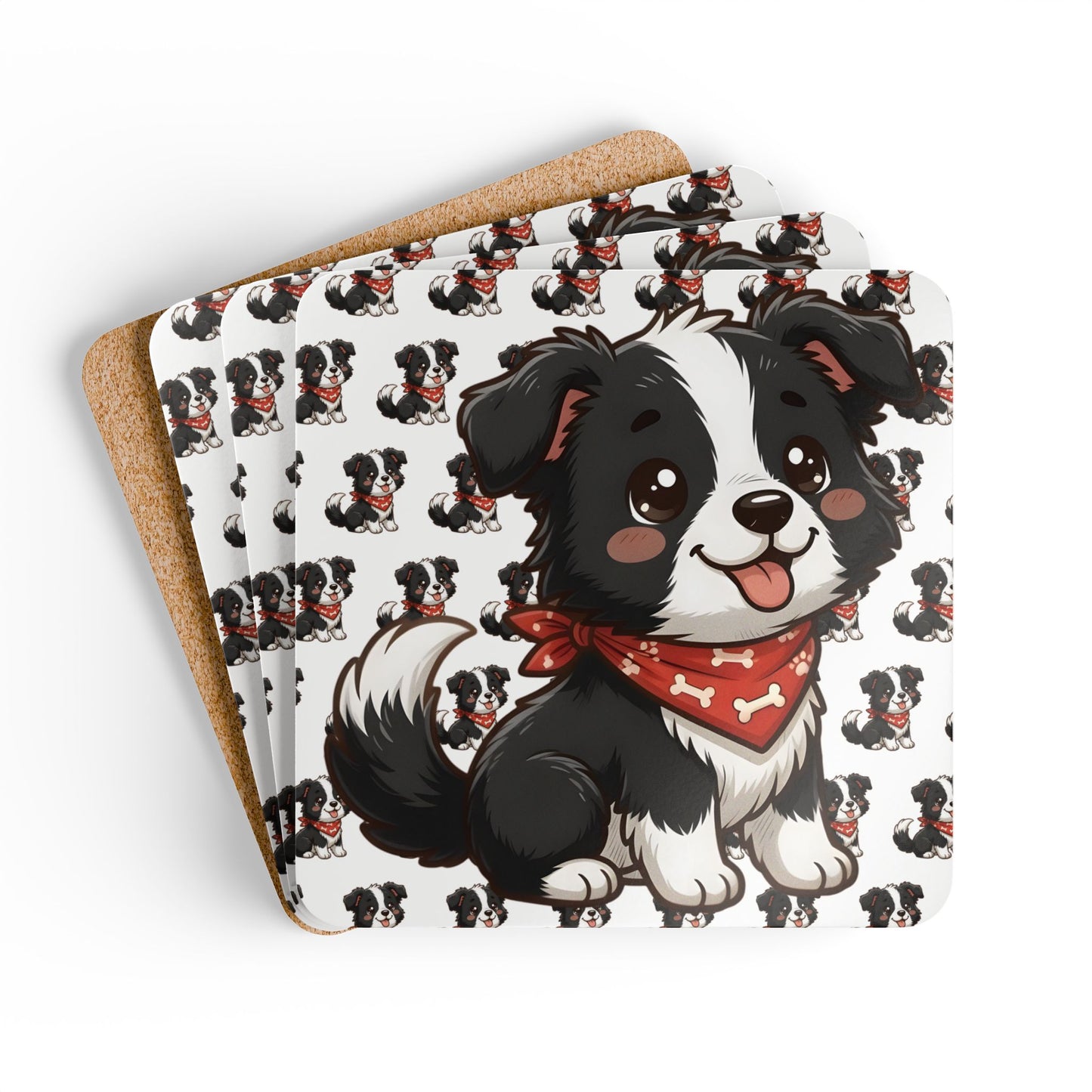 Border Collie Chibi Cork Coaster Set