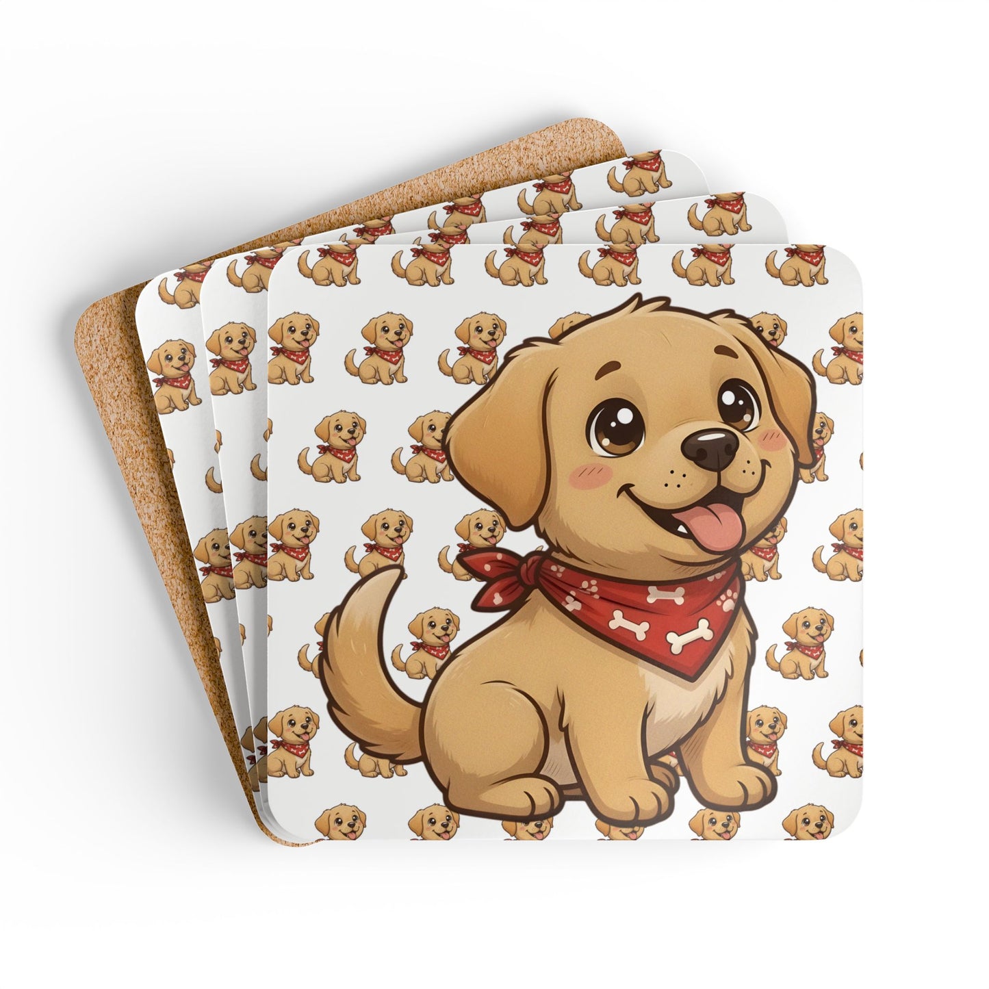 Yellow Labrador Chibi Cork Coaster Set