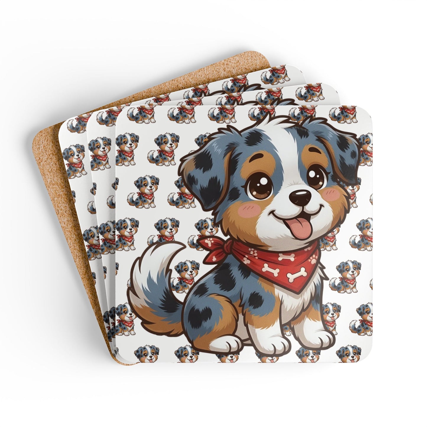 Australian Shepherd Chibi Cork Coaster Set