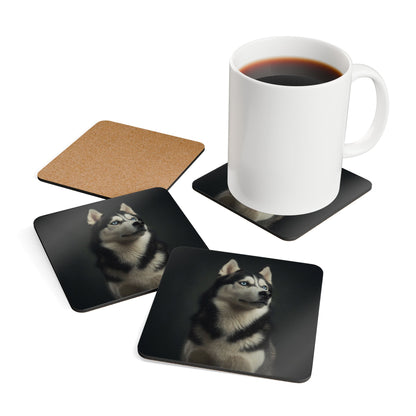 Siberian Husky Portrait Cork Coaster Set