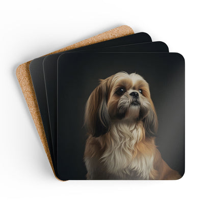 Shih Tzu Portrait Cork Coaster Set