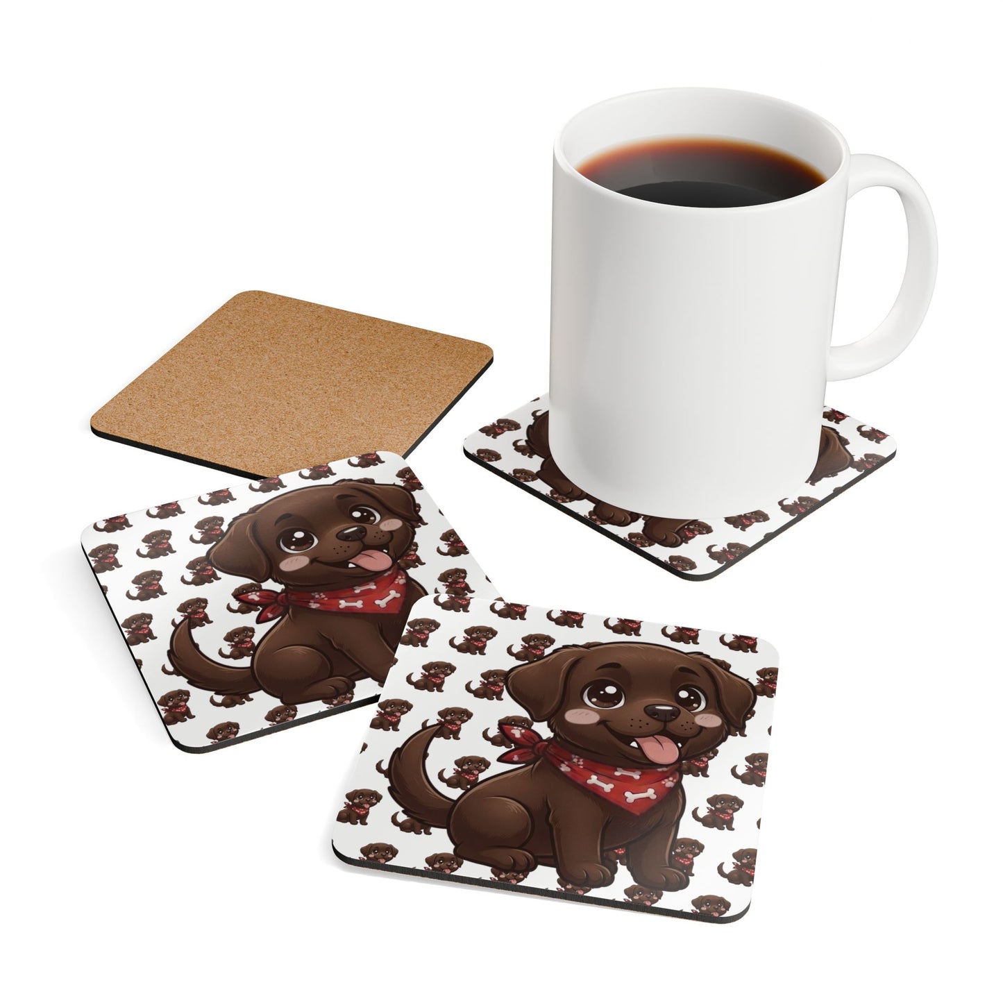 Chocolate Labrador Chibi Cork Coaster Set