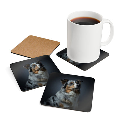 Australian Shepherd Portrait Cork Coaster Set