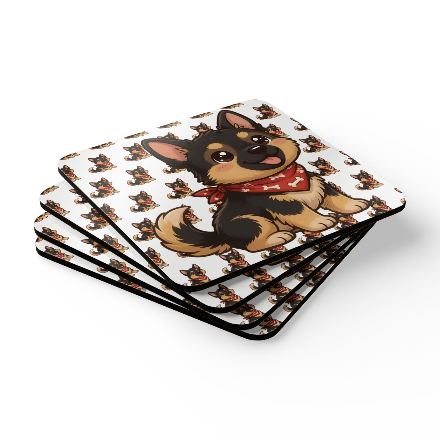German Shepherd Chibi Cork Coaster Set