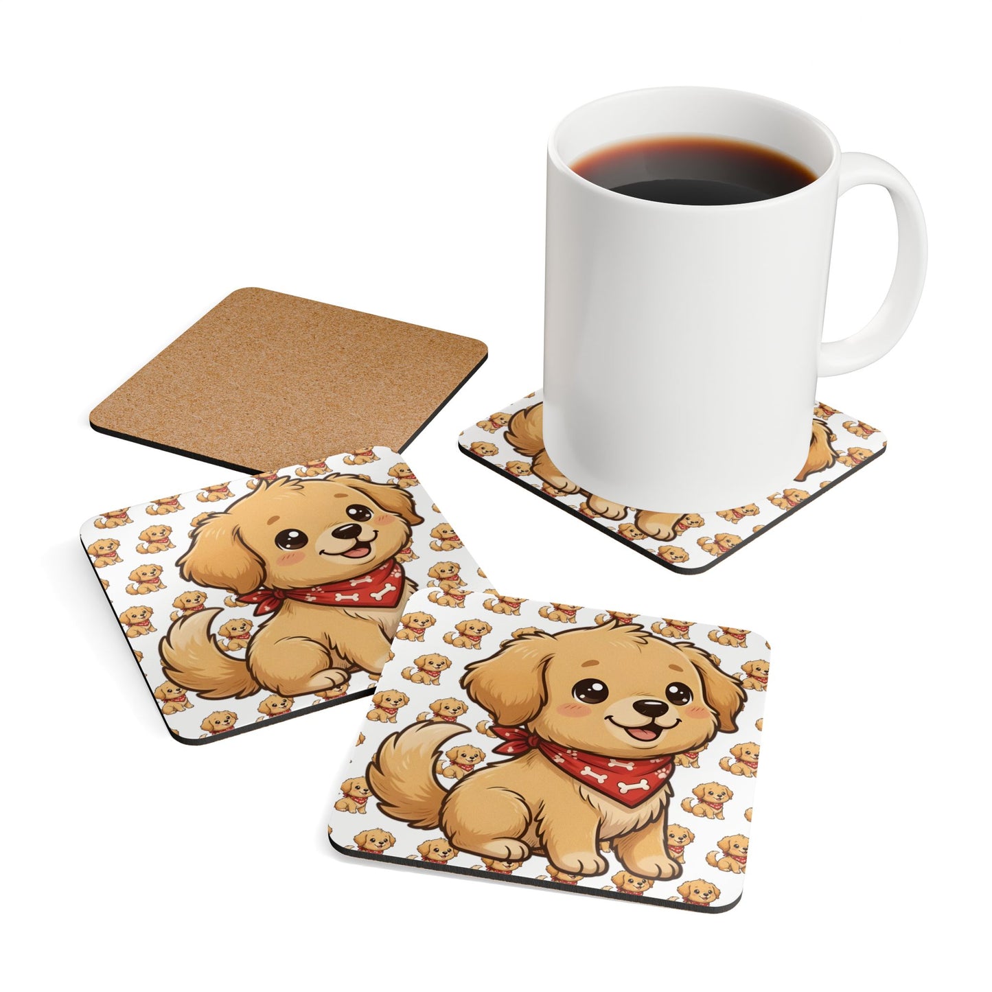 Golden Retriever Chibi Cork Coaster Set