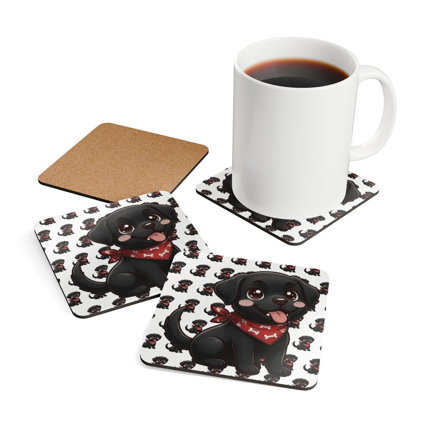 Black Labrador Chibi Cork Coaster Set