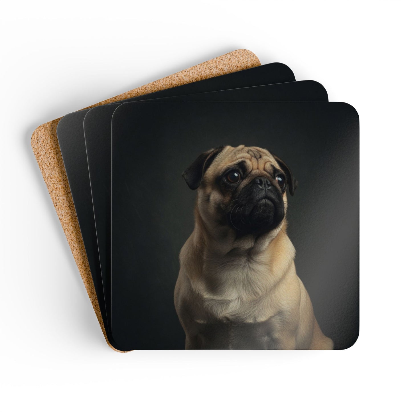 Pug Portrait Cork Coaster Set