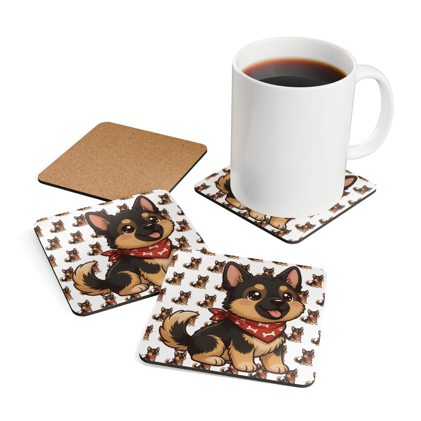 German Shepherd Chibi Cork Coaster Set