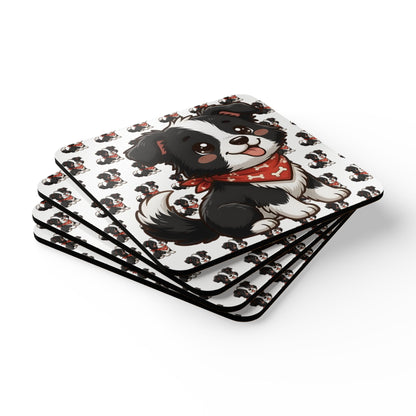 Border Collie Chibi Cork Coaster Set