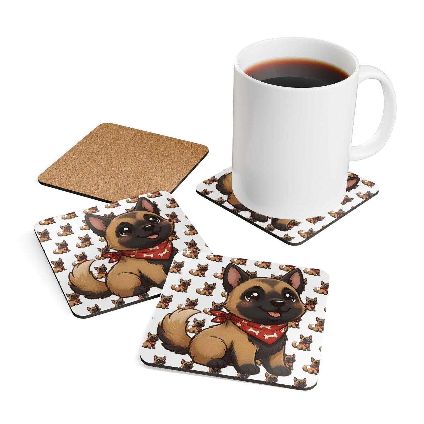 Belgian Malinois Chibi Cork Coaster Set