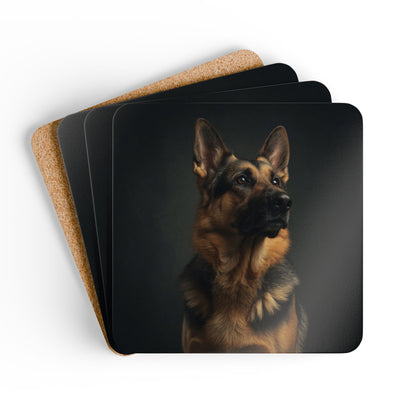 German Shepherd Portrait Cork Coaster Set
