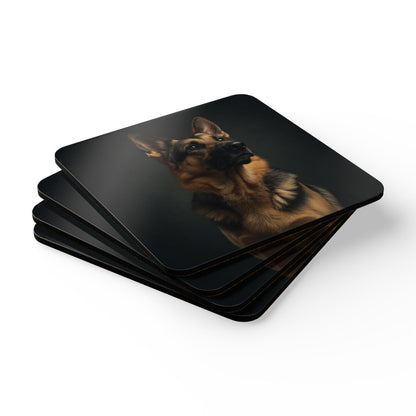 German Shepherd Portrait Cork Coaster Set