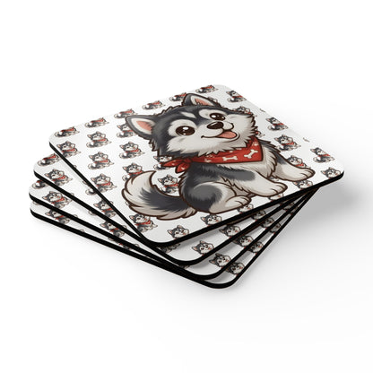 Siberian Husky Chibi Cork Coaster Set