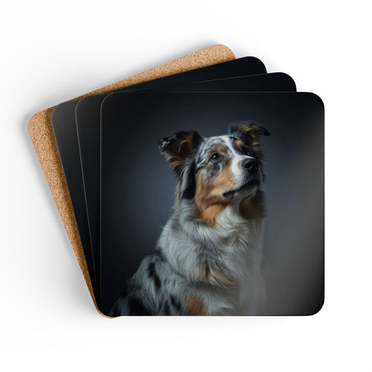 Australian Shepherd Portrait Cork Coaster Set