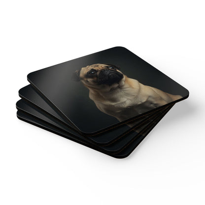 Pug Portrait Cork Coaster Set