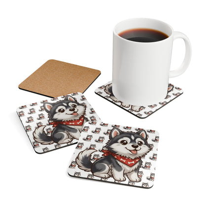 Siberian Husky Chibi Cork Coaster Set