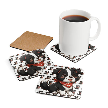 Border Collie Chibi Cork Coaster Set