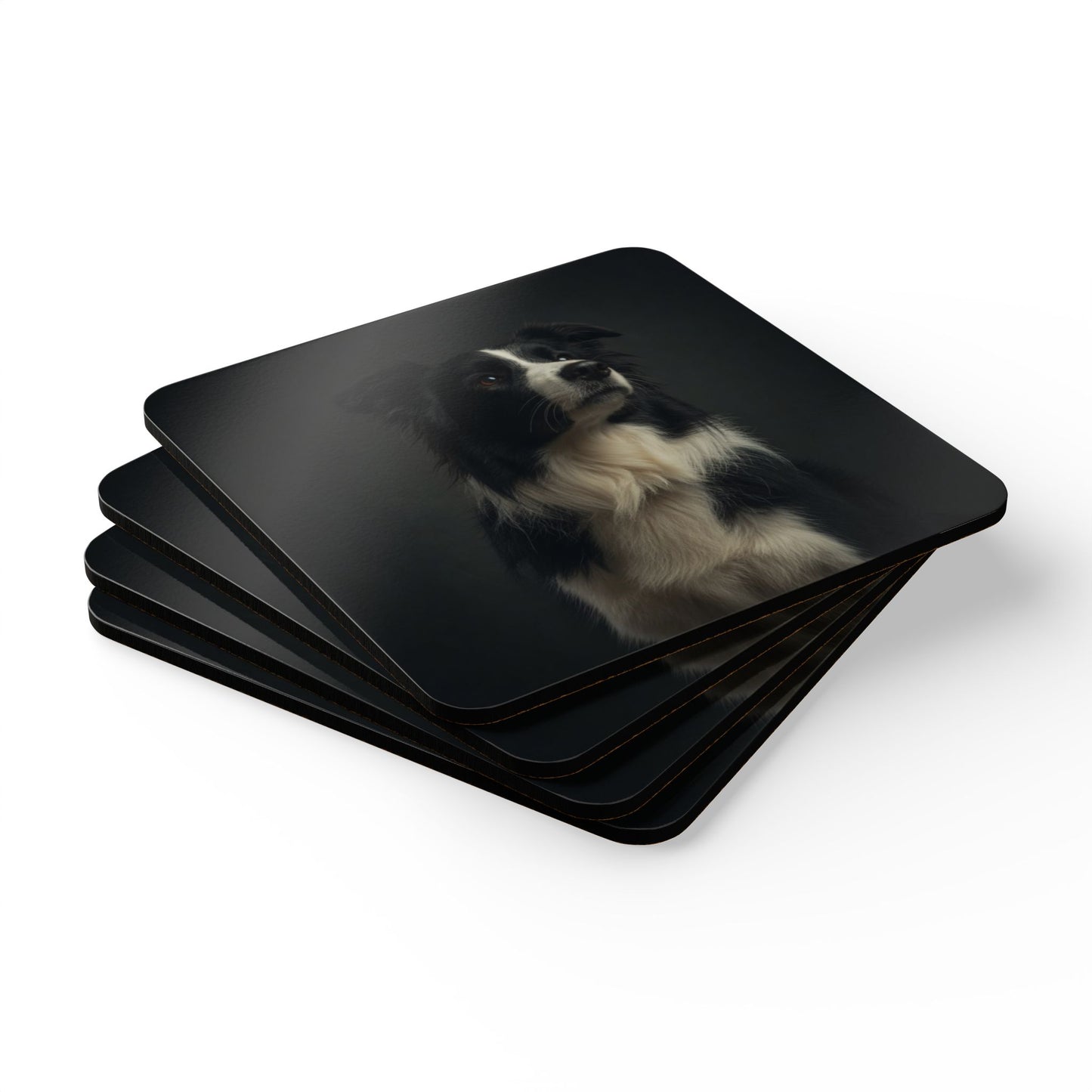 Border Collie Portrait Cork Coaster Set