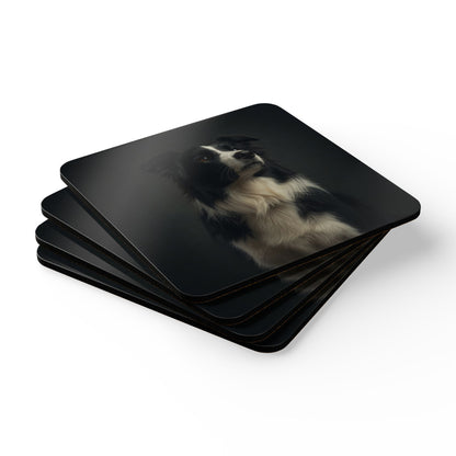 Border Collie Portrait Cork Coaster Set