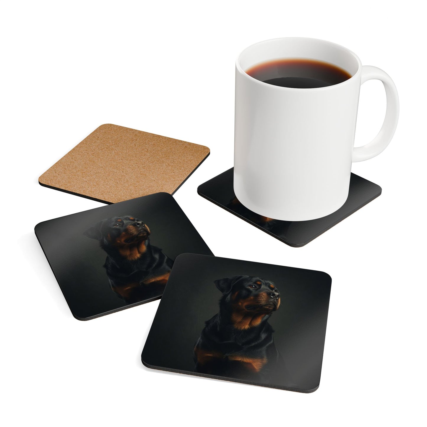 Rottweiler Portrait Cork Coaster Set