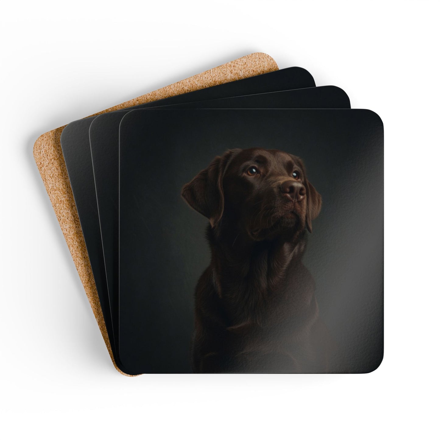 Chocolate Labrador Portrait Cork Coaster Set
