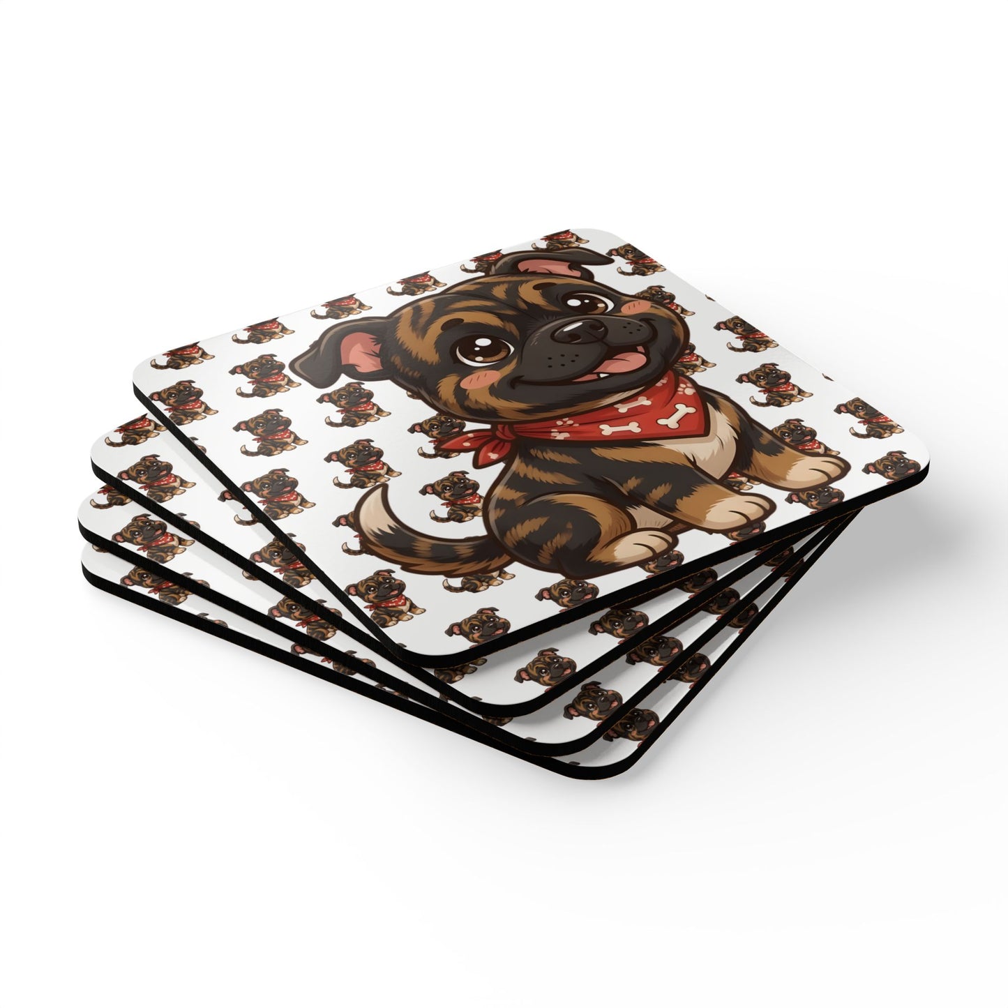 Staffordshire Bull Terrier Chibi Cork Coaster Set