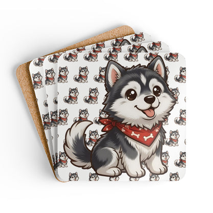 Siberian Husky Chibi Cork Coaster Set