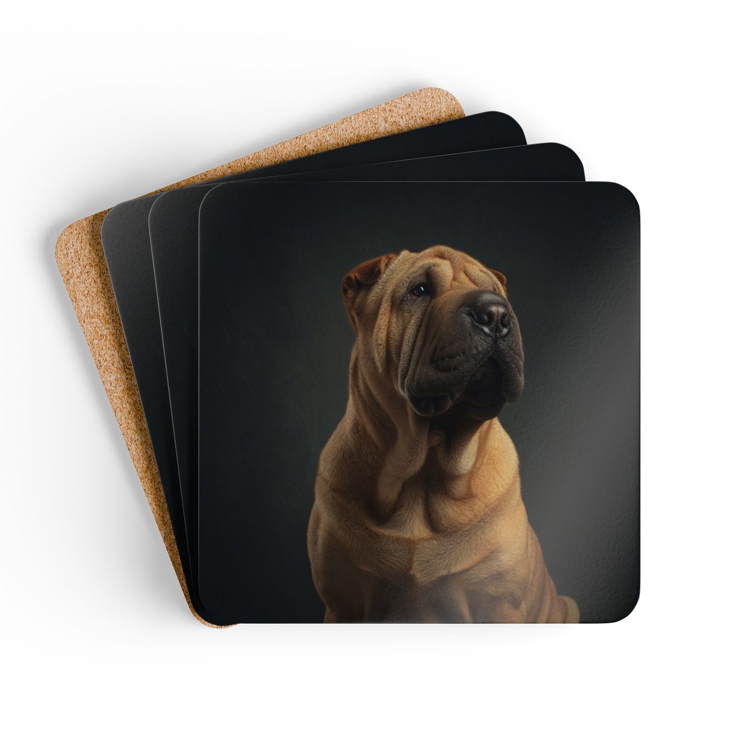 Shar Pei Portrait Cork Coaster Set