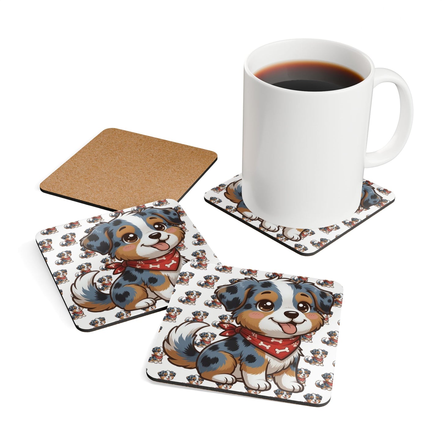 Australian Shepherd Chibi Cork Coaster Set