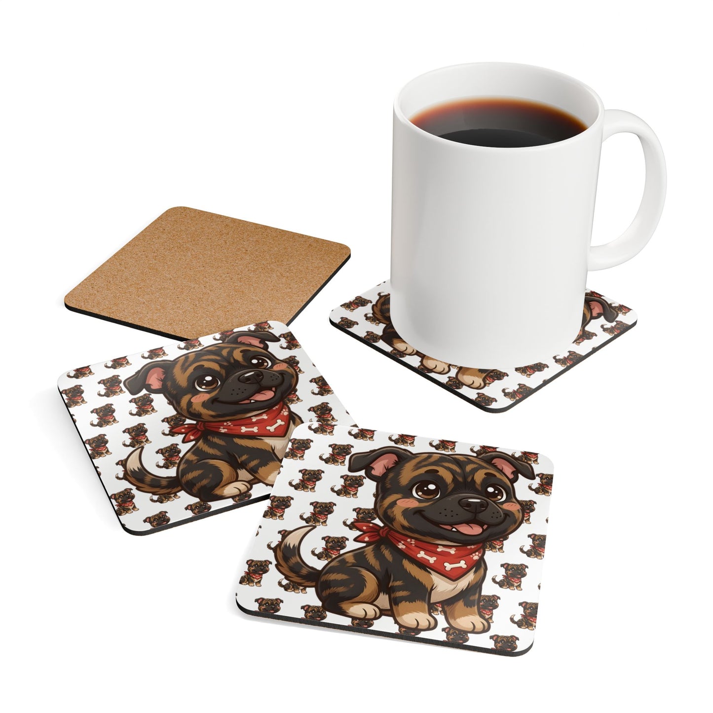 Staffordshire Bull Terrier Chibi Cork Coaster Set