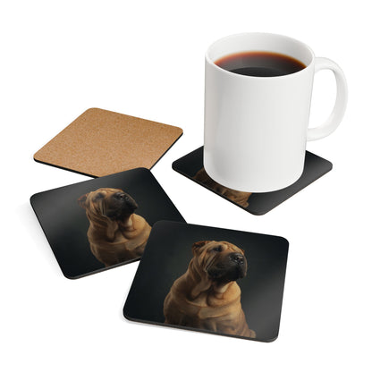 Shar Pei Portrait Cork Coaster Set