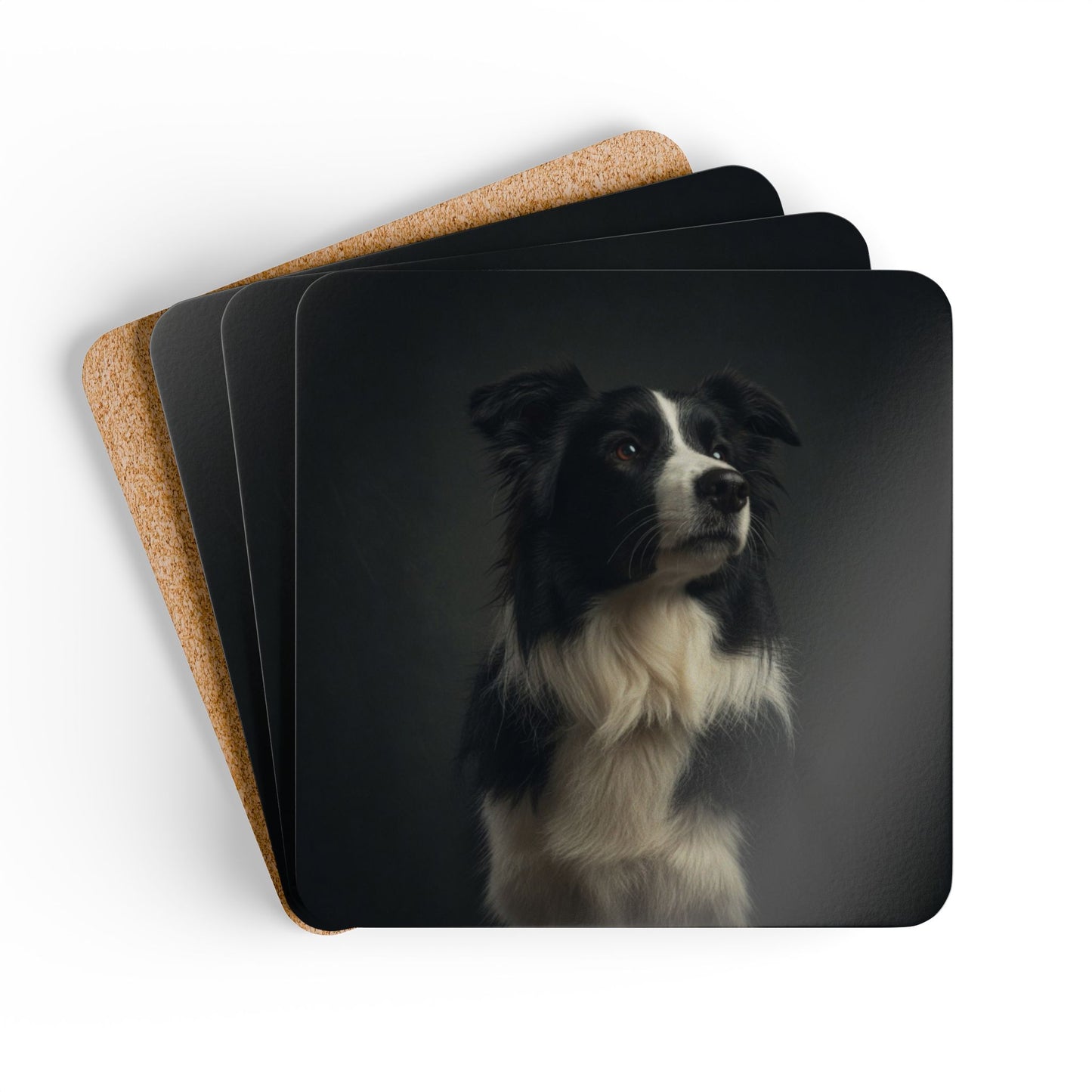 Border Collie Portrait Cork Coaster Set