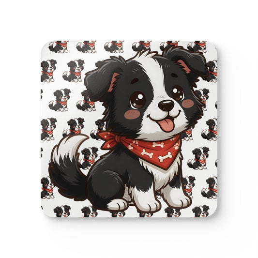 Border Collie Chibi Cork Coaster Set