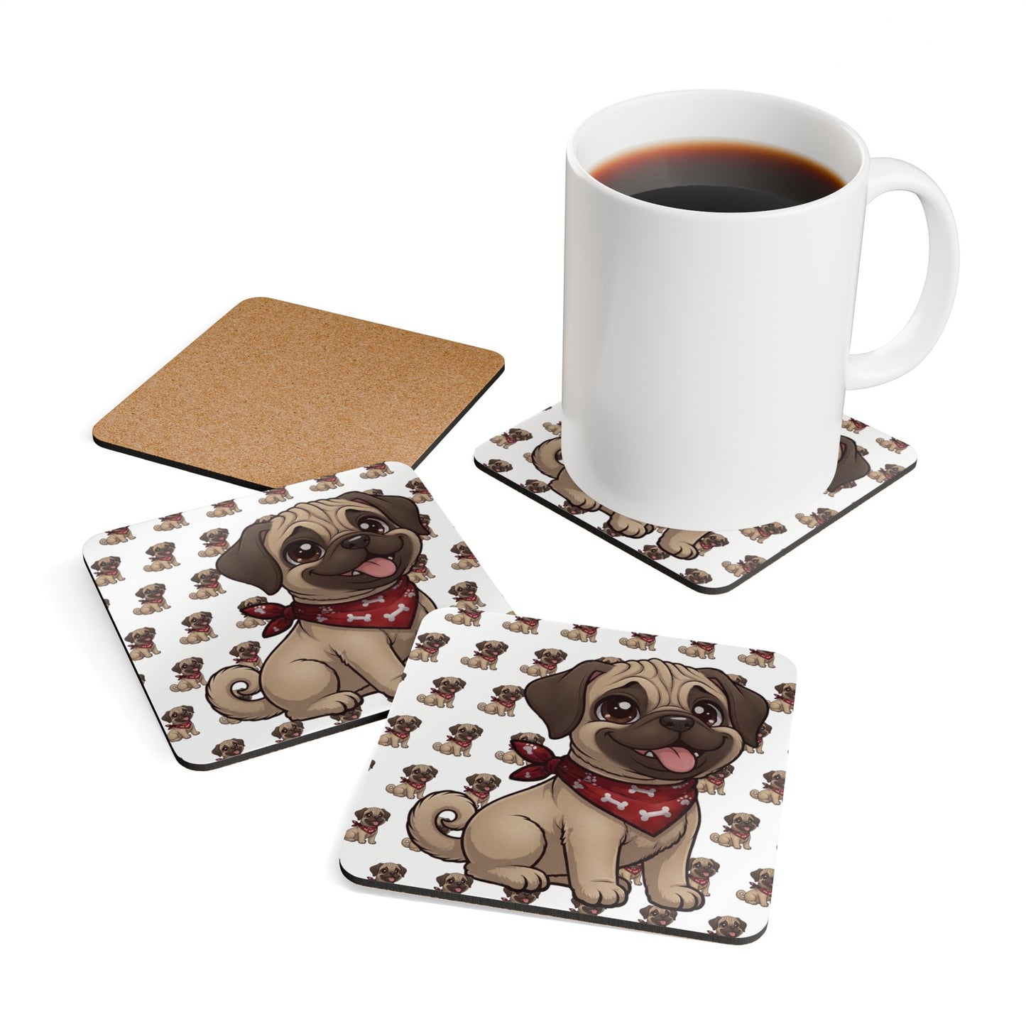 Pug Chibi Cork Coaster Set