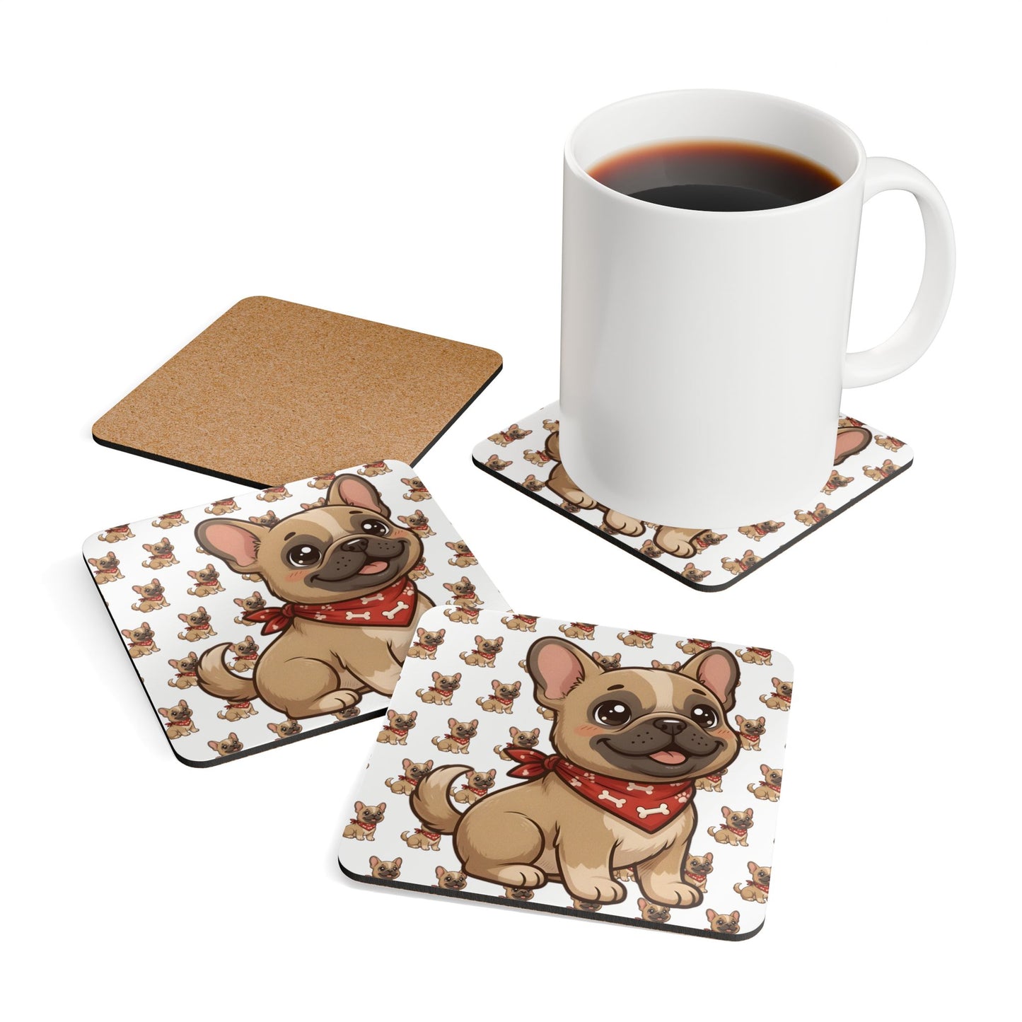 French Bulldog Chibi Cork Coaster Set