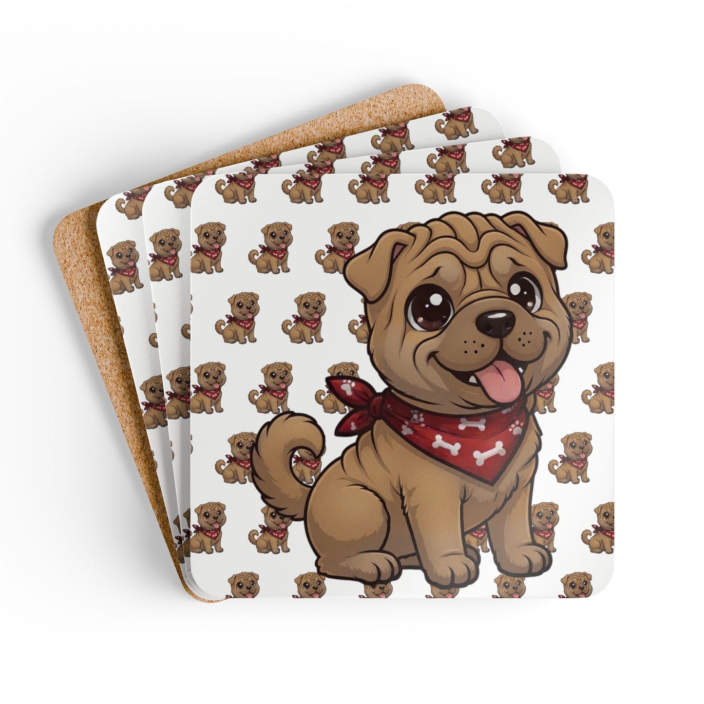 Shar Pei Chibi Cork Coaster Set