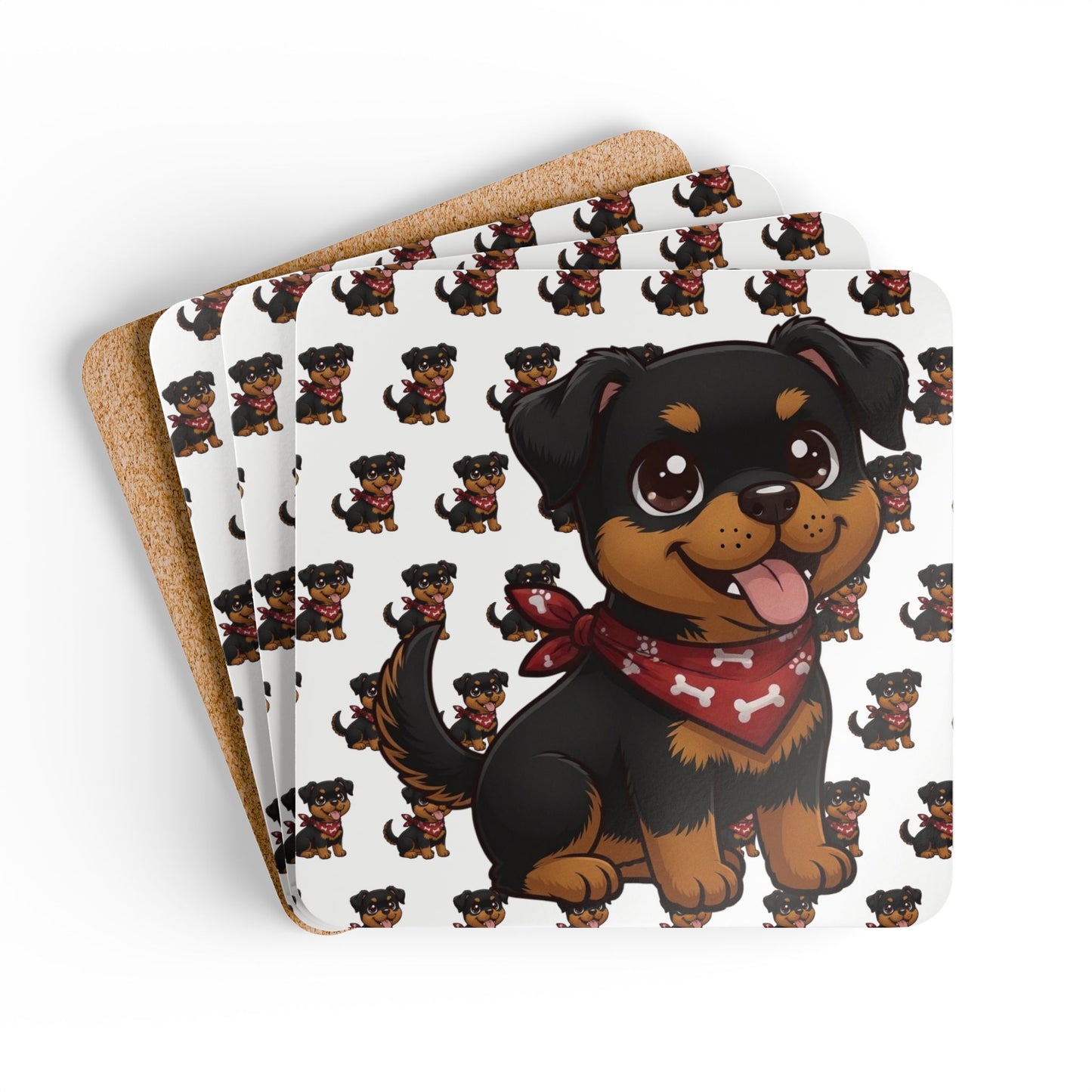 Rottweiler Chibi Cork Coaster Set