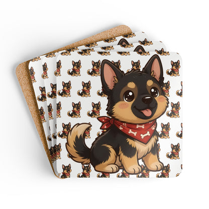 German Shepherd Chibi Cork Coaster Set