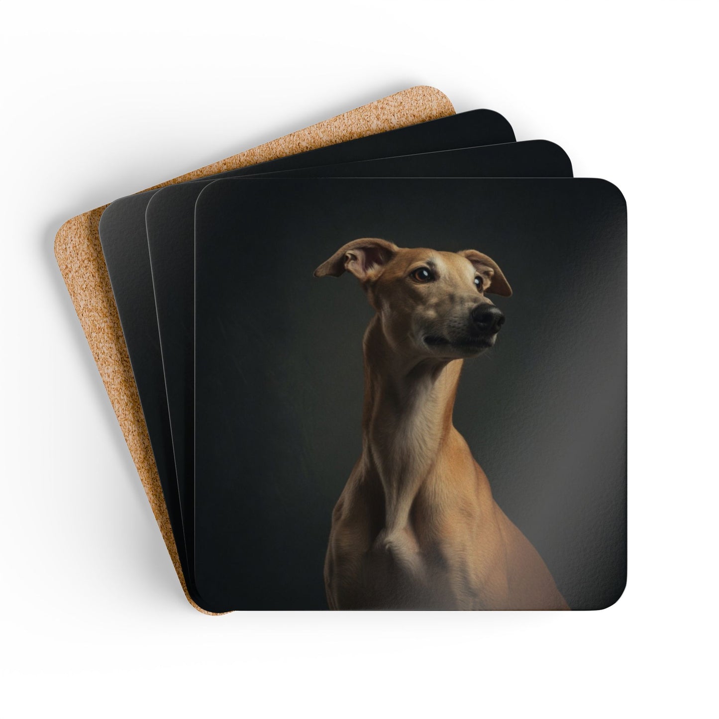 Greyhound Portrait Cork Coaster Set
