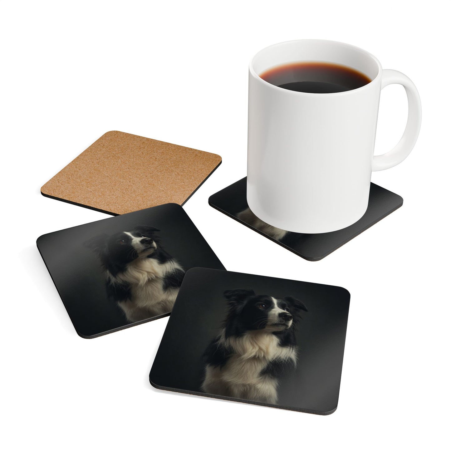 Border Collie Portrait Cork Coaster Set
