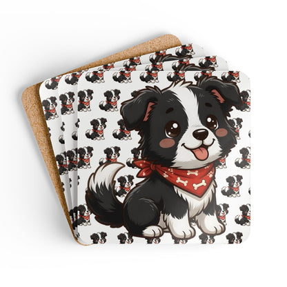 Border Collie Chibi Cork Coaster Set