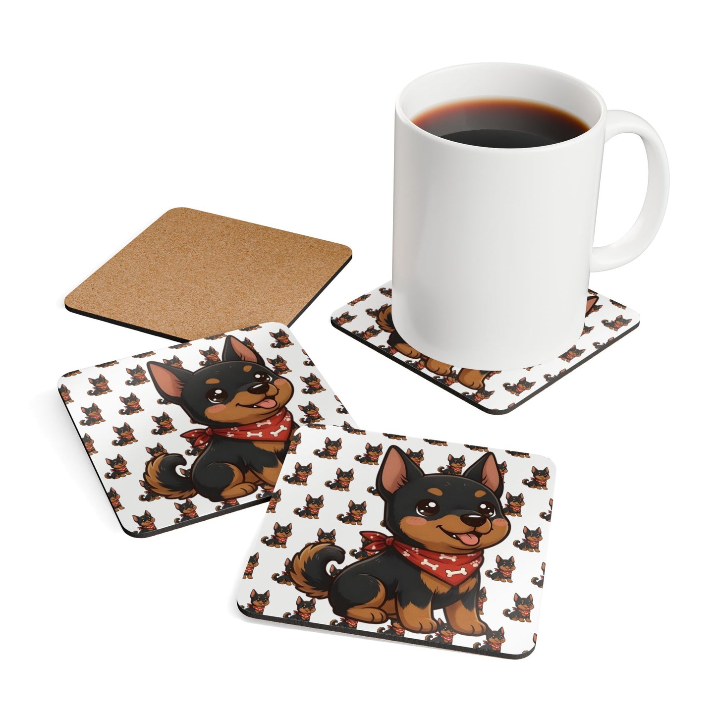 Doberman Chibi Cork Coaster Set