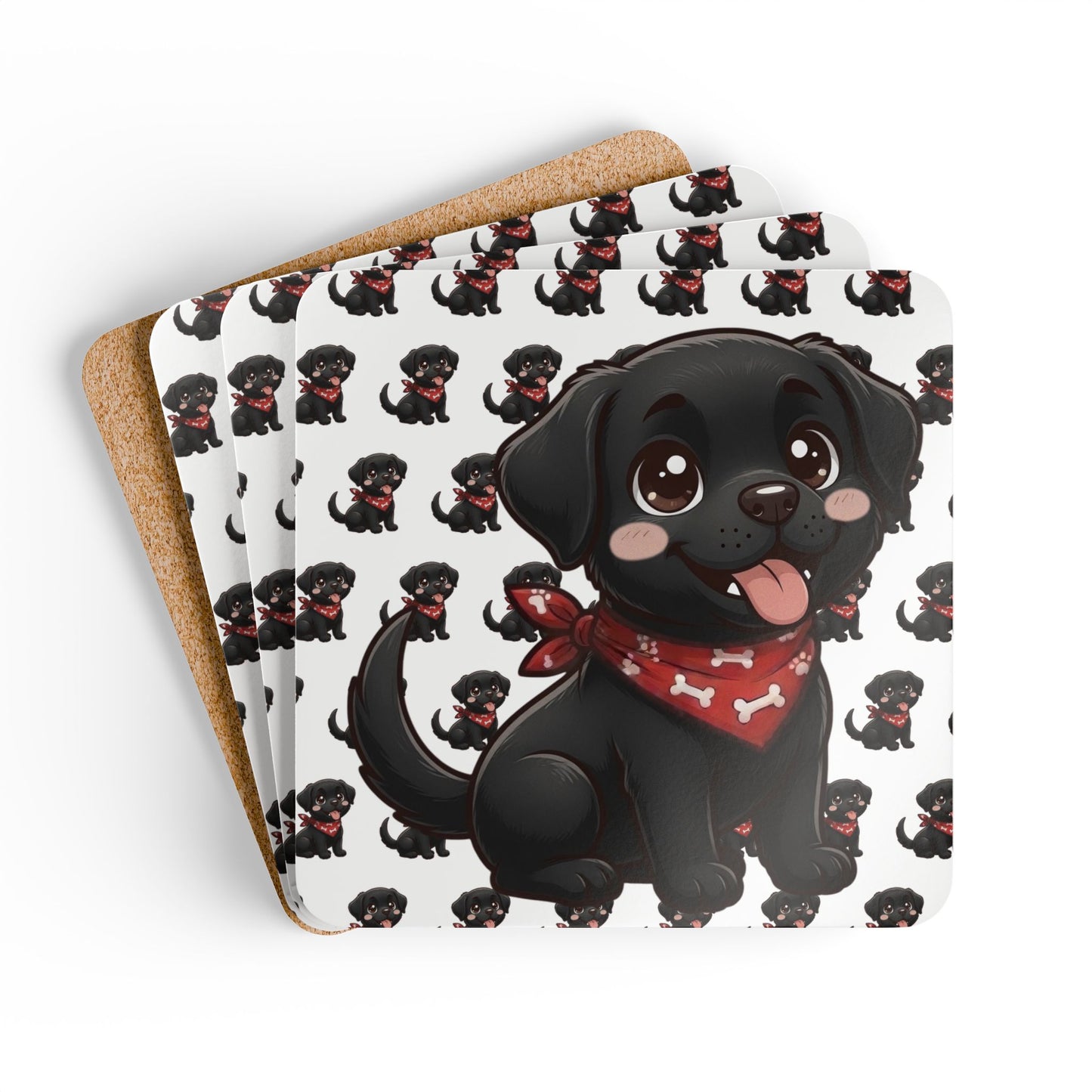 Black Labrador Chibi Cork Coaster Set