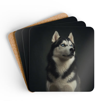 Siberian Husky Portrait Cork Coaster Set