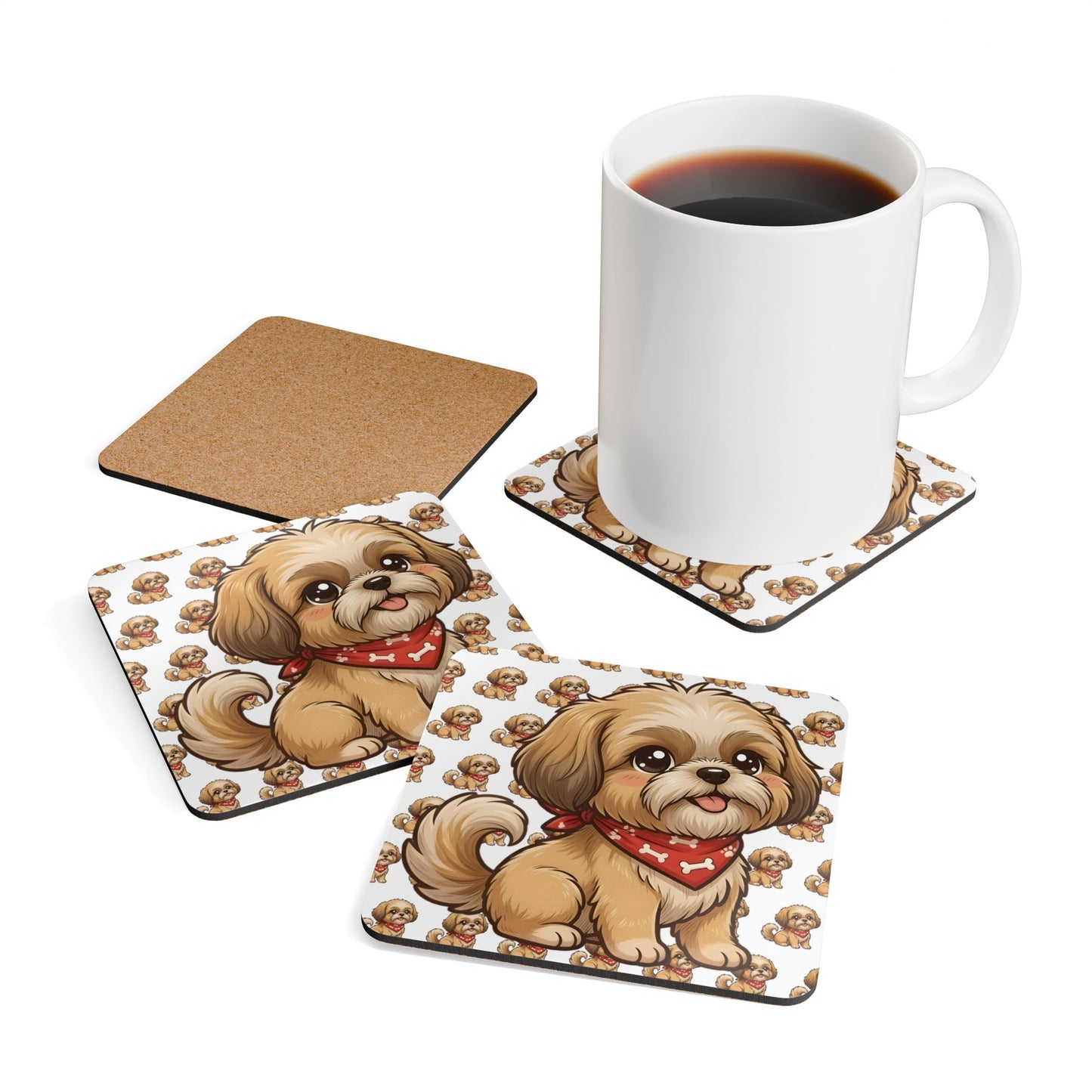 Shih Tzu Chibi Cork Coaster Set